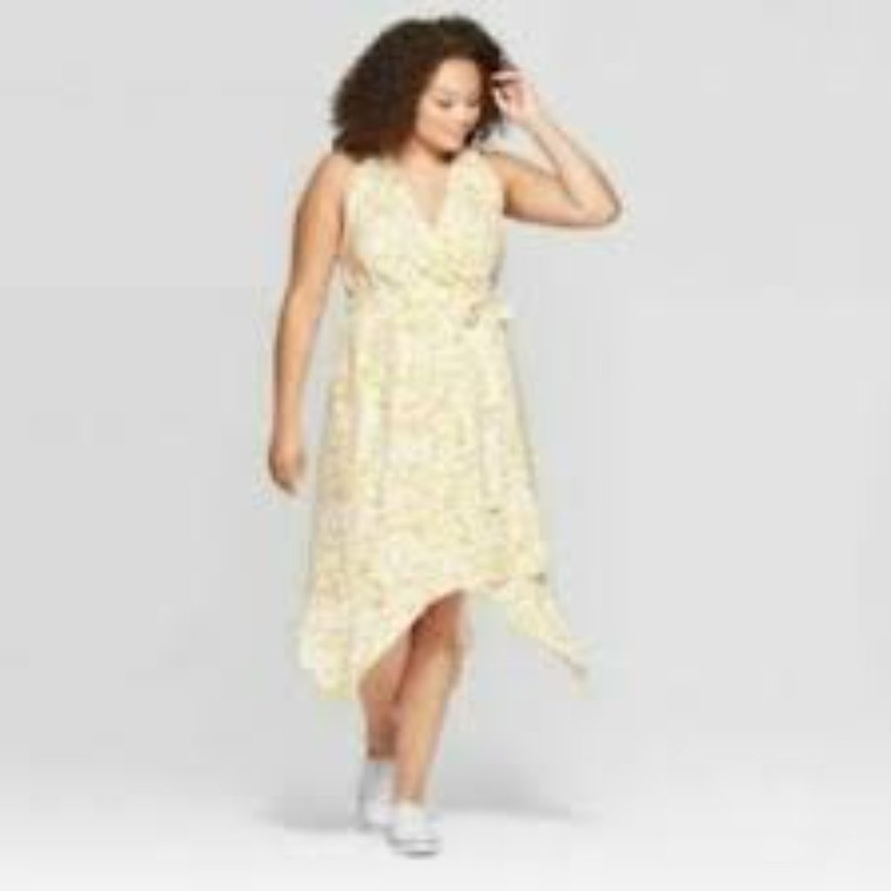 AVA VIV Floral Print Sleeveless V-Neck Wrap Dress